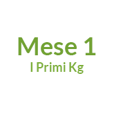 mese 1 i primi kg scritta in verde su cerchio bianco mese 1 i primi kg scritta in verde su cerchio bianco