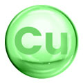 Sfera verde con scritta CU che rappresenta le coperture minerali su sfondo bianco.