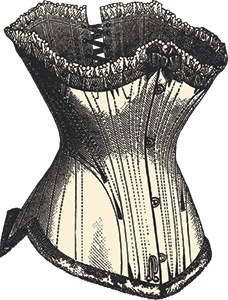 immagine corsetto nero di pizzo su sfondo bianco con lacci neri