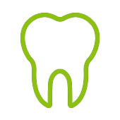 Disegno della forma di un dente in verde su sfondo bianco. Disegno della forma di un dente in verde su sfondo bianco.