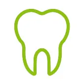 Disegno della forma di un dente in verde su sfondo bianco. Disegno della forma di un dente in verde su sfondo bianco.