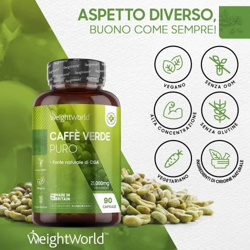 Caffè verde forte (green coffee strong) ricco di acido Clorogenico