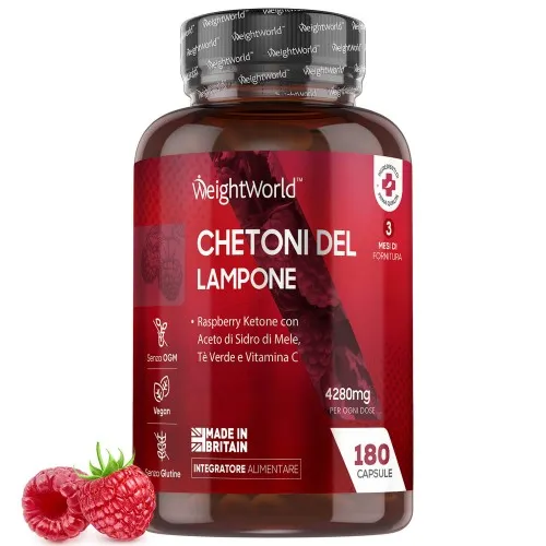 Chetoni del Lampone Plus - 1600 mg 180 Capsule - Raspberry Ketone per dimagrire con Caffè Verde,  Garcinia Cambogia e Aceto di Sidro di Mele