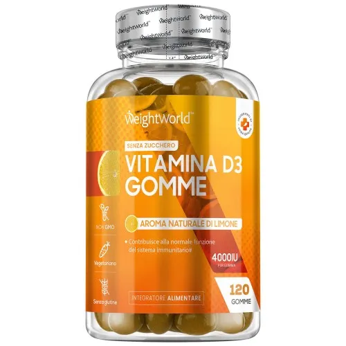 Integratore di vitamina D3 al gusto di limone - 4000 UI 120 gommine - Vitamina d3 per ossa, articolazioni e denti - Gommine senza zucchero per 4 mesi