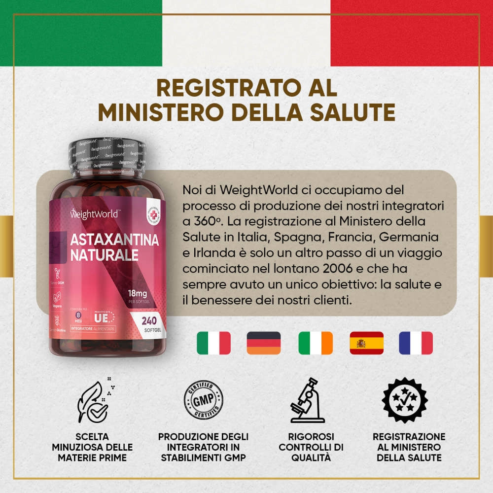 Astaxantina WeightWorld è un integratore registrato al ministero della salute