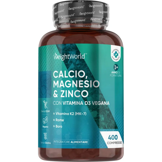 Calcio Magnesio e Zinco | Con Vitamina D3 Vegan | WeightWorld Calcio Magnesio e Zinco | Con Vitamina D3 Vegan | WeightWorld