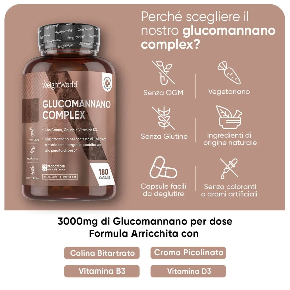Formula Integratore Glucomannano Complex WeightWorld con Colina e Vitamina B3