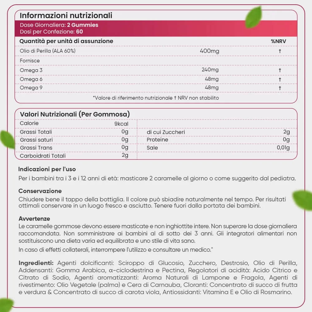 Informazioni nutrizionali e lista degli ingredienti delle Gummies Omega 3, 6 e 9 di WeightWorld