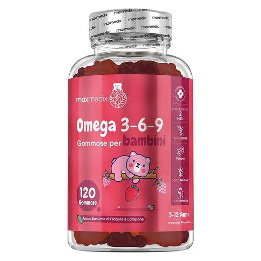 Confezione Gummies con Omega 3 6 e 9 per bambini al gusto di fragola e lampone