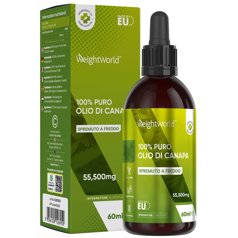 Confezione Olio di Canapa Puro 60 ml spremuto a freddo WeightWorld