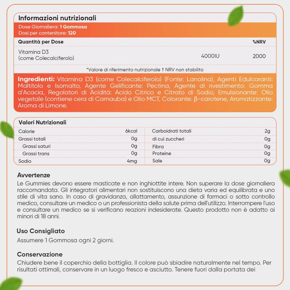 Informazioni nutrizionali delle Gummies Vitamina D3 WeightWorld