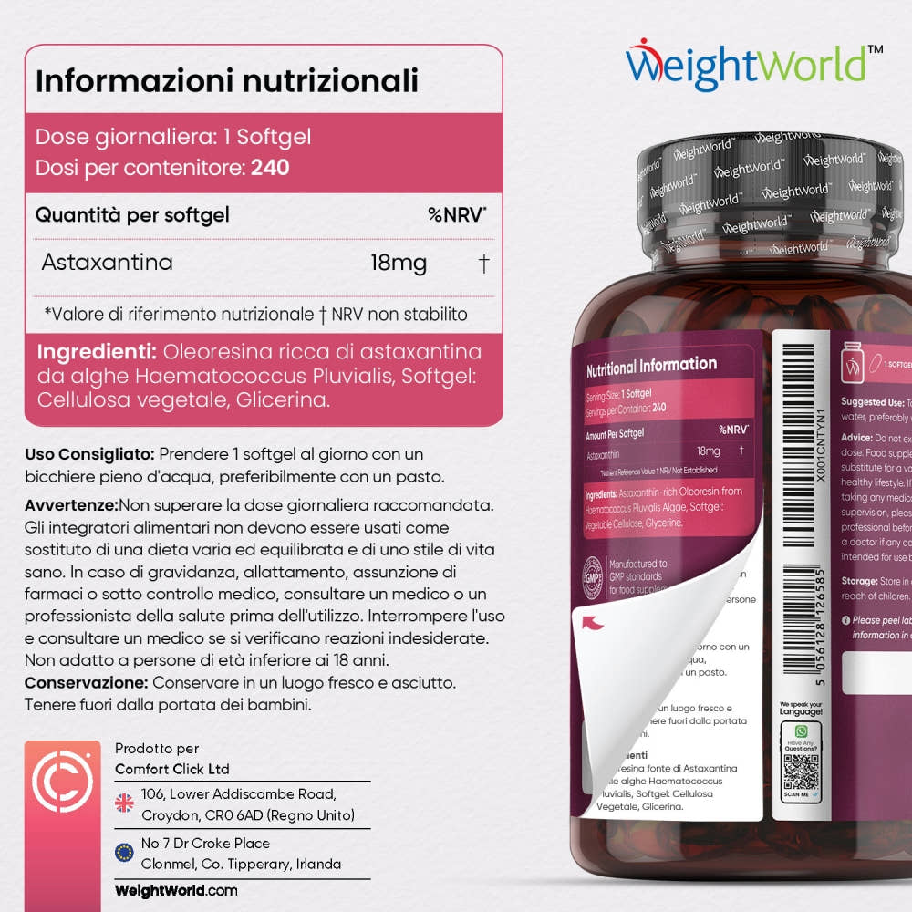 Lista degli ingredienti e utilizzo di Astaxantina WeightWorld