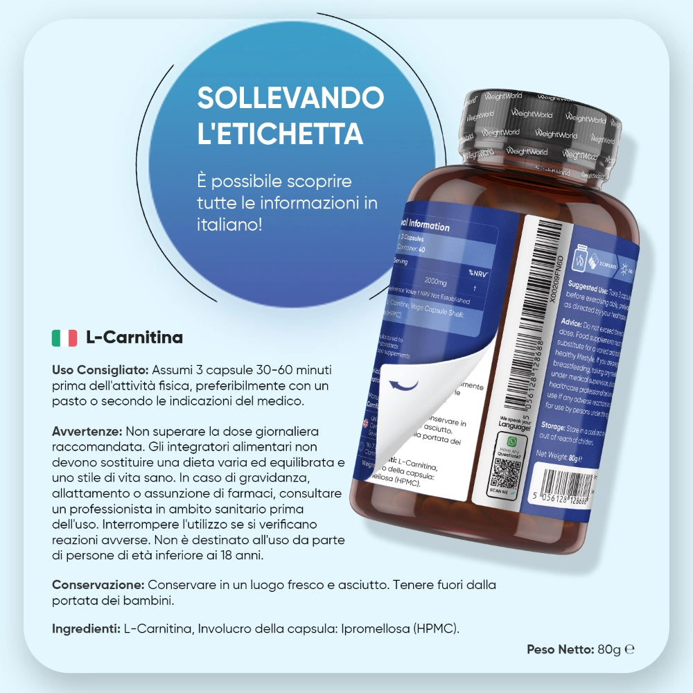 L-Carnitina 2000 mg | 120 Capsule | Energia, Metabolismo & Performance L-Carnitina 2000 mg | 120 Capsule | Energia, Metabolismo & Performance